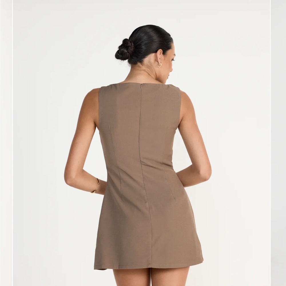 CHARCOAL One Shoulder Brown Dress - Picture 2 of 5